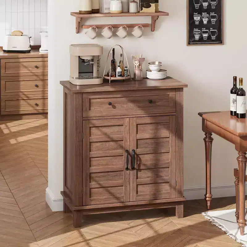 Farmhouse Storage Cabine 3-Tiers Adjustable Shelf with 7 Gears, Rustic Kitchen & Dining Room Organizer, Multi-Functional Entryway Cabinet