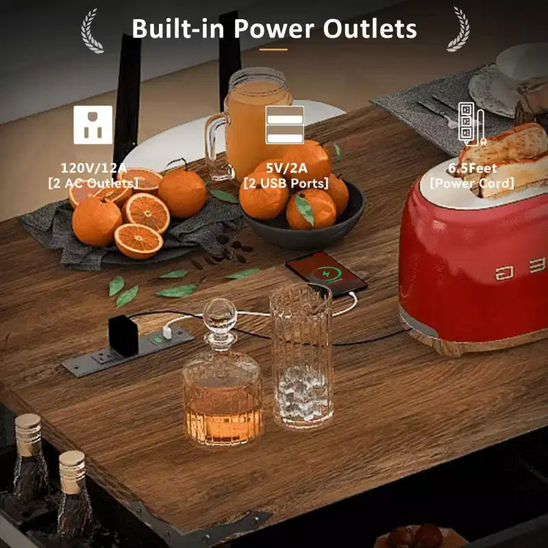 MAYEERTY Îlot de cuisine avec meuble de rangement pour poubelle