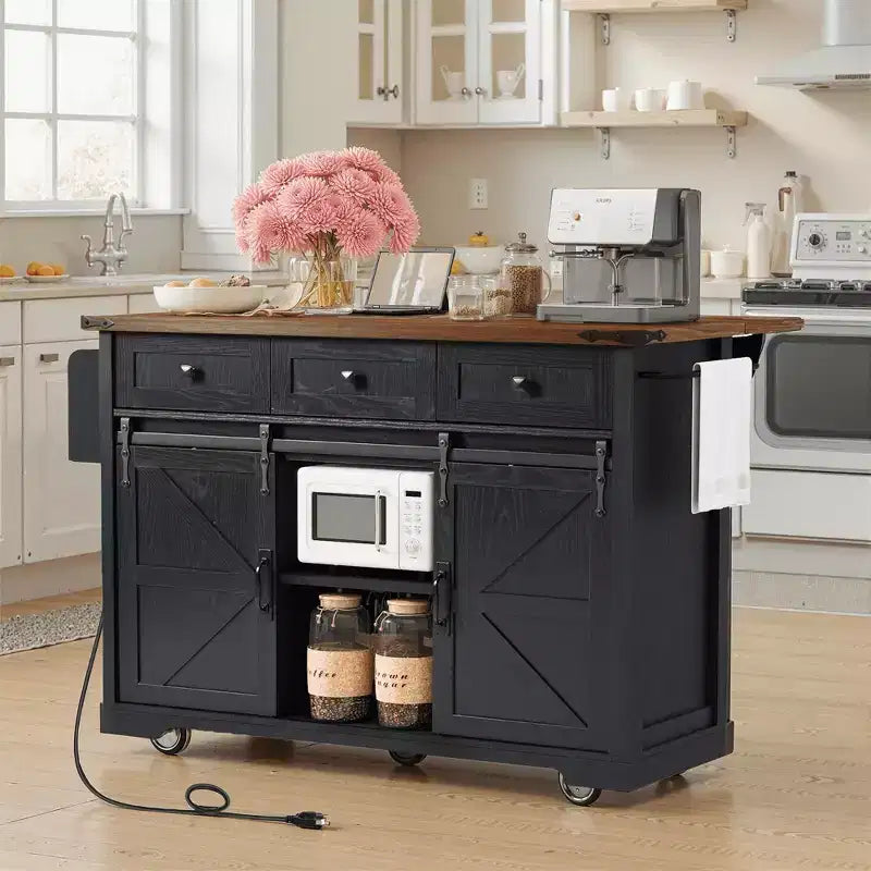 MAYEERTY Îlot de cuisine avec meuble de rangement pour poubelle