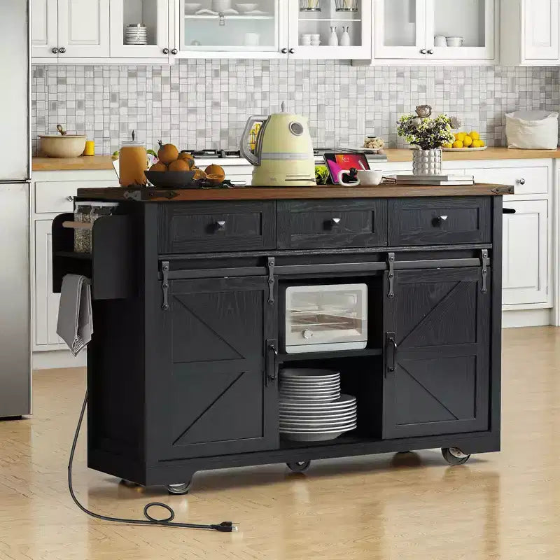 MAYEERTY Îlot de cuisine avec meuble de rangement pour poubelle