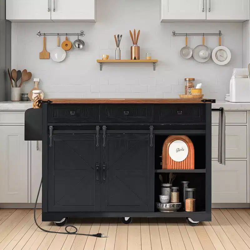 MAYEERTY Îlot de cuisine avec meuble de rangement pour poubelle