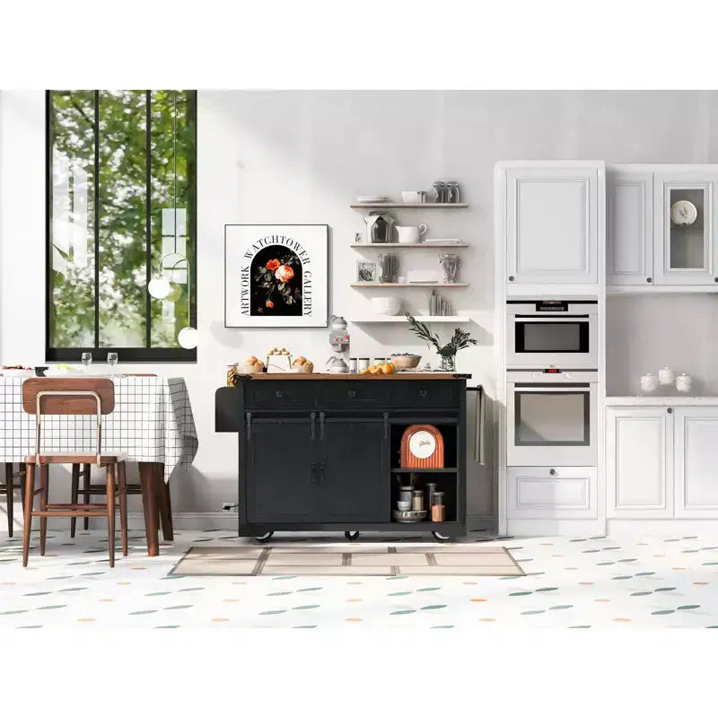 MAYEERTY Îlot de cuisine avec meuble de rangement pour poubelle