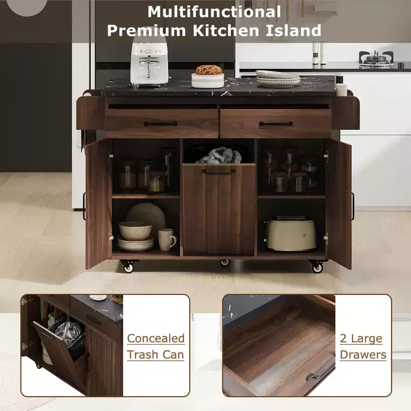 MAYEERTY Îlot de cuisine avec meuble de rangement pour poubelle