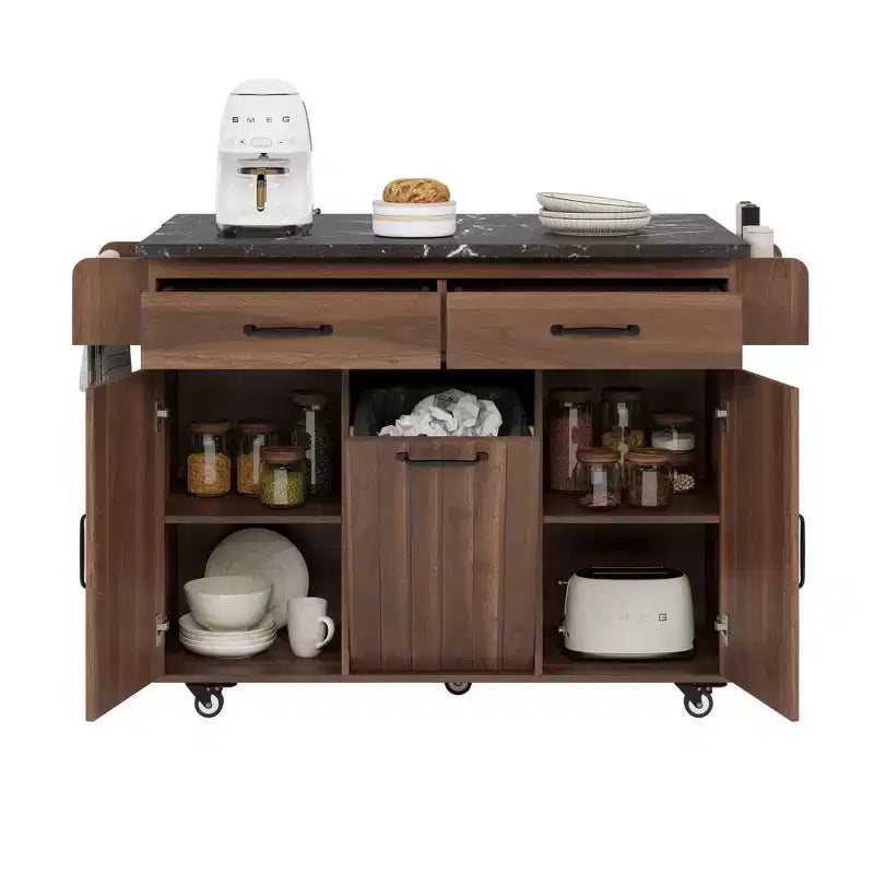 MAYEERTY Îlot de cuisine avec meuble de rangement pour poubelle