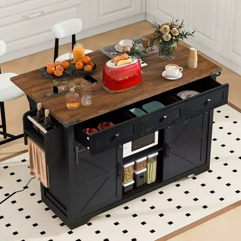 MAYEERTY Îlot de cuisine avec meuble de rangement pour poubelle