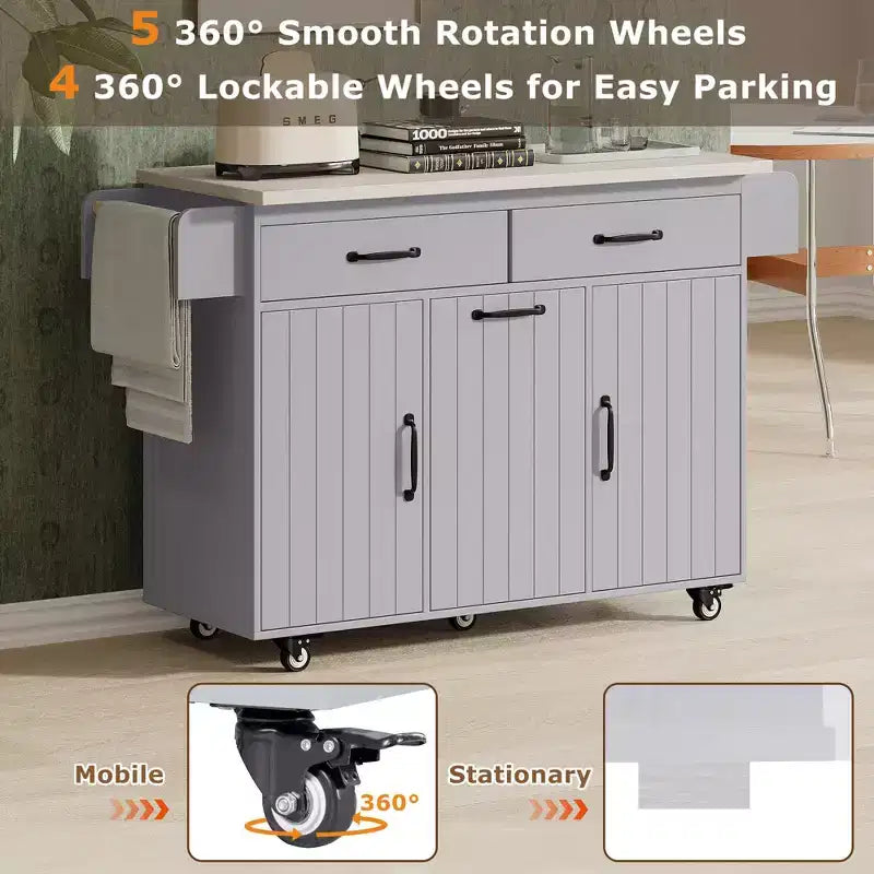 MAYEERTY Îlot de cuisine avec meuble de rangement pour poubelle
