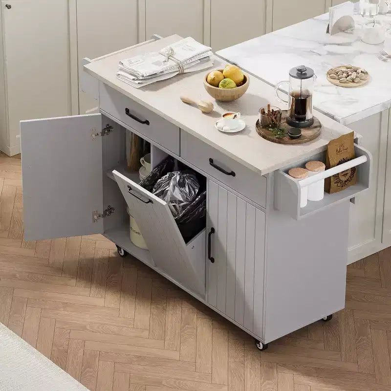 MAYEERTY Îlot de cuisine avec meuble de rangement pour poubelle