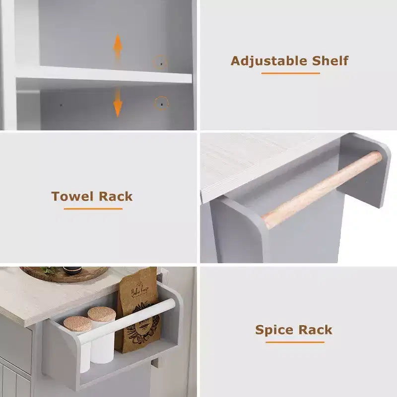 MAYEERTY Îlot de cuisine avec meuble de rangement pour poubelle
