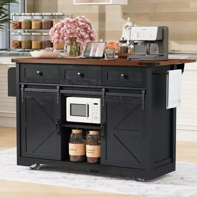 MAYEERTY Îlot de cuisine avec meuble de rangement pour poubelle