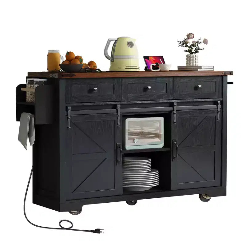 MAYEERTY Îlot de cuisine avec meuble de rangement pour poubelle