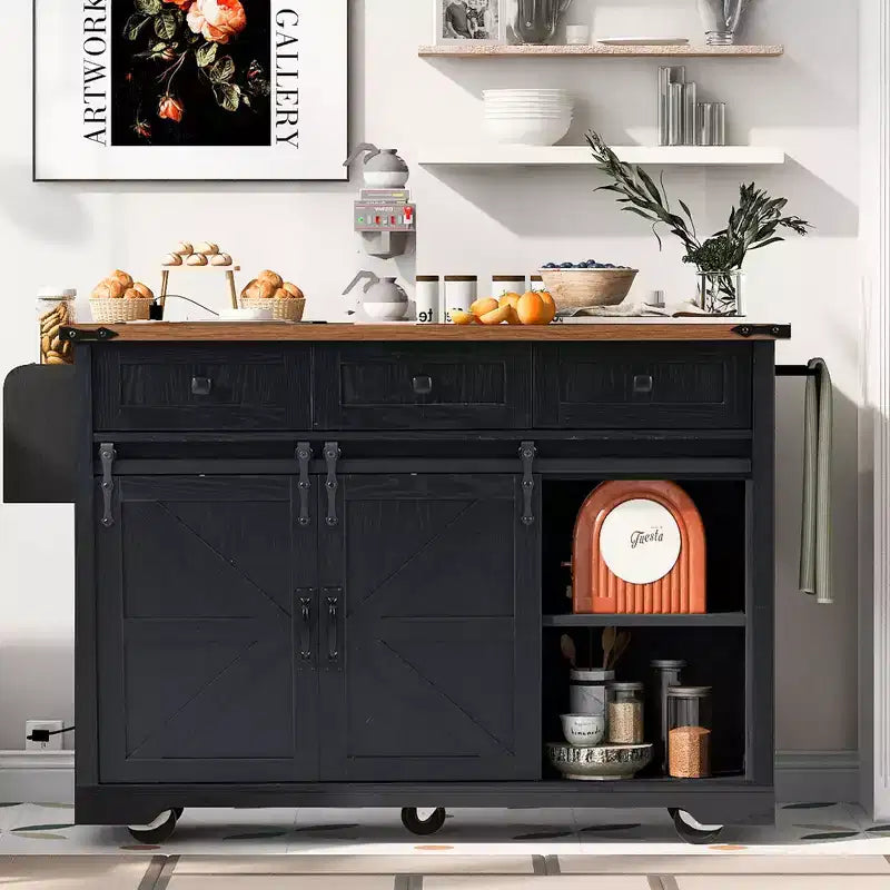 MAYEERTY Îlot de cuisine avec meuble de rangement pour poubelle