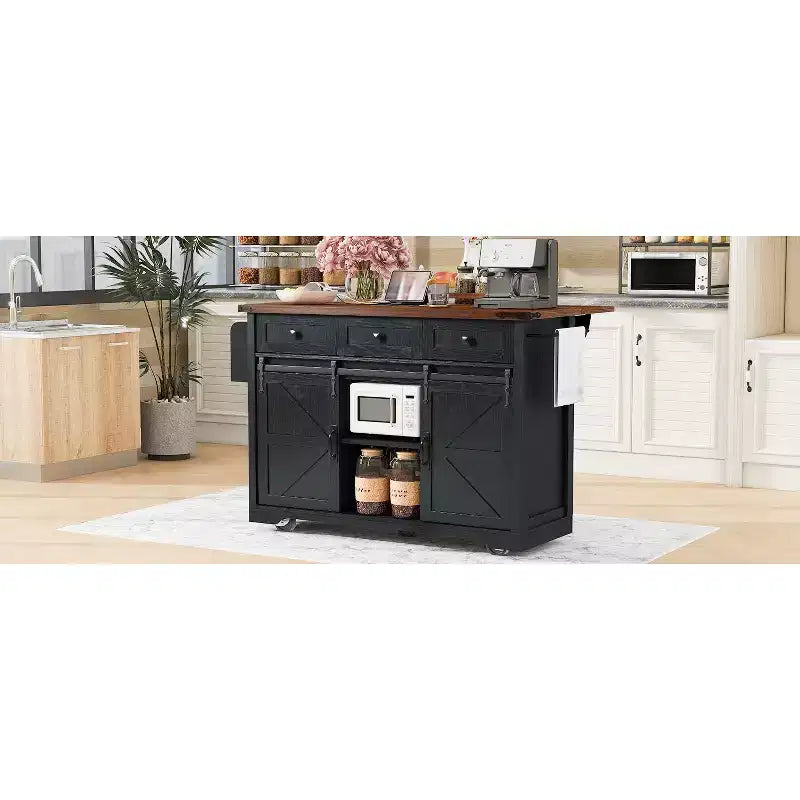 MAYEERTY Îlot de cuisine avec meuble de rangement pour poubelle