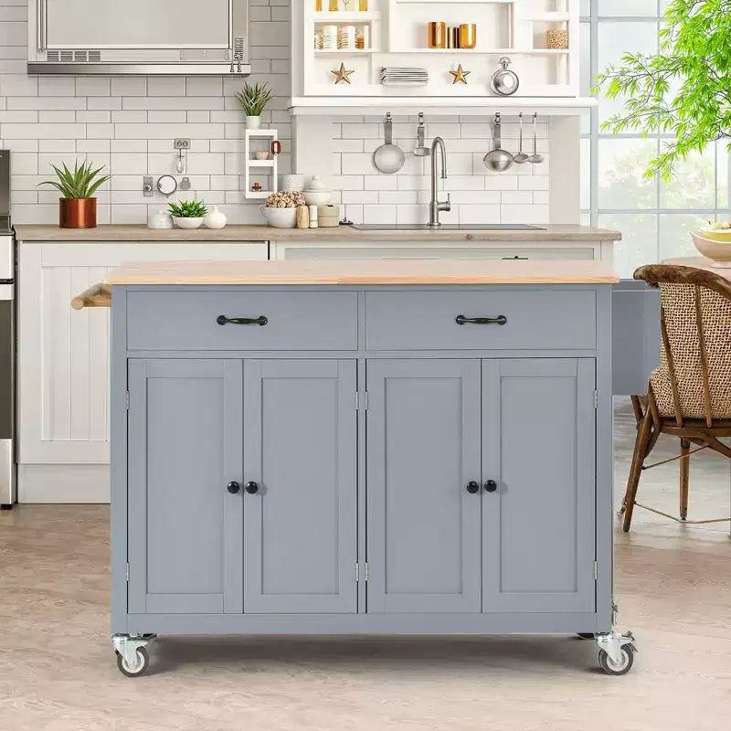 MAYEERTY Îlot de cuisine avec meuble de rangement pour poubelle