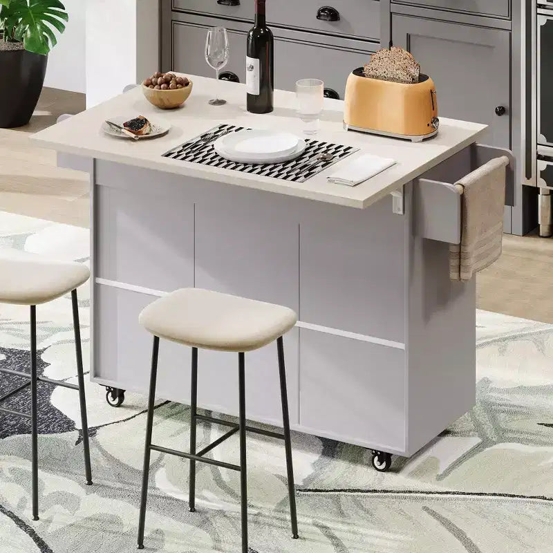 MAYEERTY Îlot de cuisine avec meuble de rangement pour poubelle