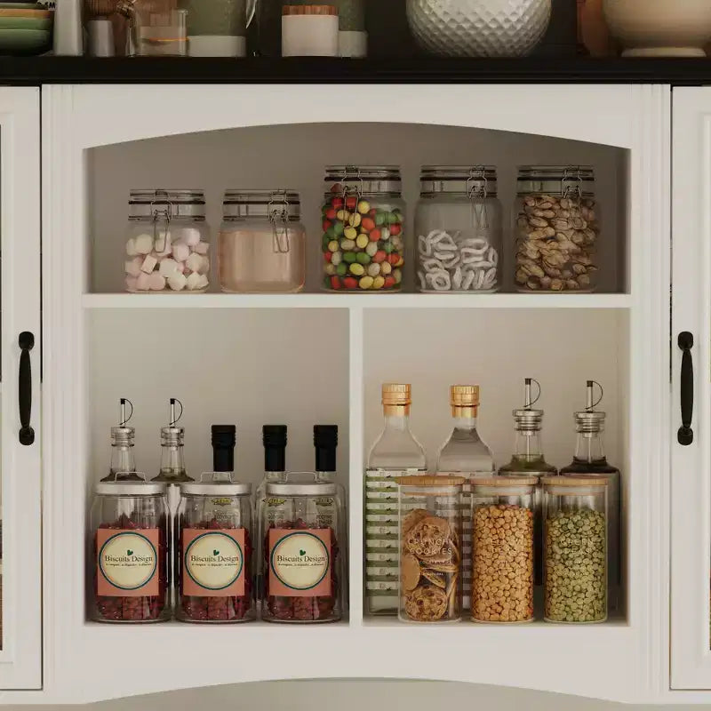 Credenza da cucina bianca Famapy: piano di lavoro integrato, combinazione di pensili alti, antipolvere e organizzato