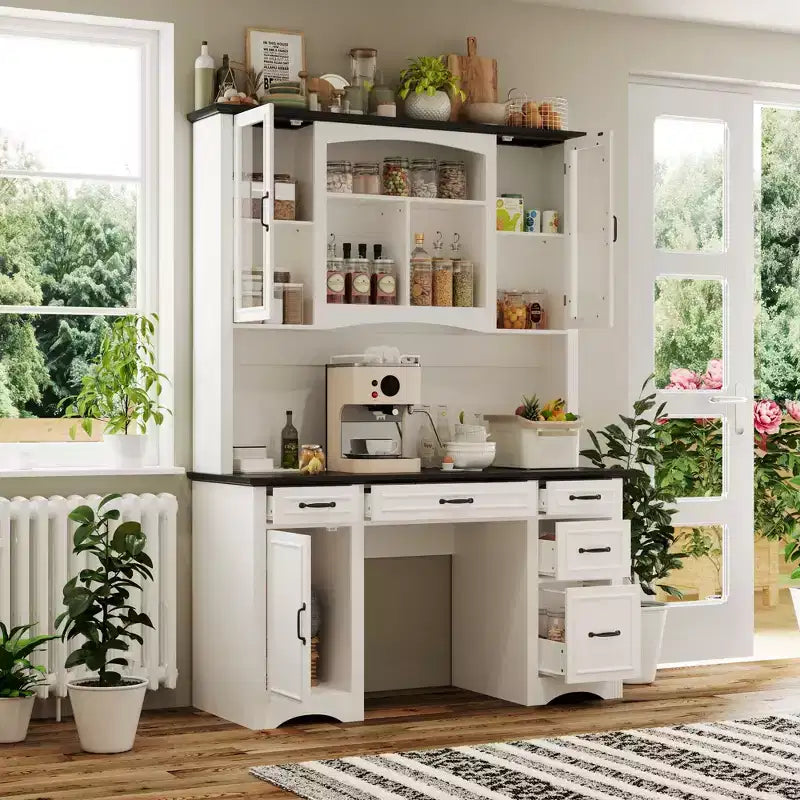 Meuble de cuisine blanc Famapy, garde-manger : Plan de travail intégré, combinaison d'éléments hauts, anti-poussière et organisé