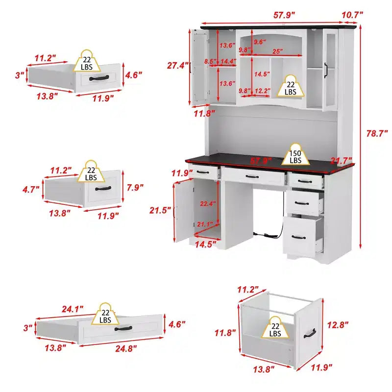 Meuble de cuisine blanc Famapy, garde-manger : Plan de travail intégré, combinaison d'éléments hauts, anti-poussière et organisé
