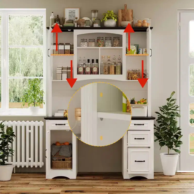 Credenza da cucina bianca Famapy: piano di lavoro integrato, combinazione di pensili alti, antipolvere e organizzato
