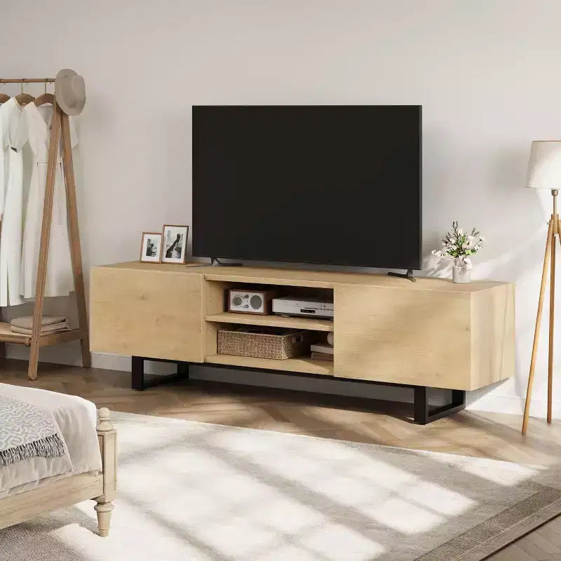 TV Stand for 80 Inch, Modern Entertainment Center with 2 Drawers, Wooden Media Cabinet with Storage