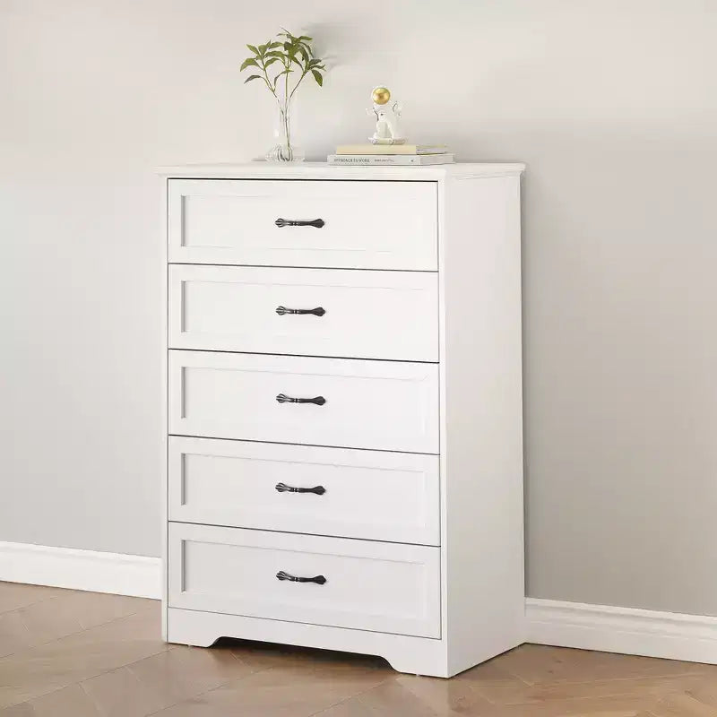 Commode simple grise à cinq tiroirs, marque YS, en chêne, grande capacité avec cinq tiroirs, adaptée à de multiples scénarios, sécurité anti-basculement