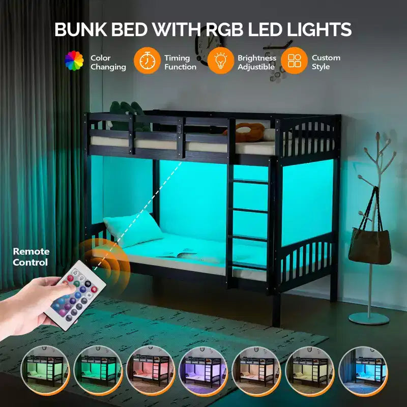 Lit superposé double Karl Home avec bande LED RGB et station de recharge