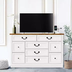 Comò a 9 cassetti con stazione di ricarica, comò in legno largo 54'' con maniglia in metallo, porta TV vintage, cassettiera