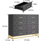 Cassettiera Nera in MDF+PB+Ferro, 8 Cassetti Grandi, Pannello con Motivo Triangolare, Antipolvere e Resistente all'Usura, Adatta a Diversi Scenari