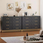 Cassettiera Nera in MDF+PB+Ferro, 8 Cassetti Grandi, Pannello con Motivo Triangolare, Antipolvere e Resistente all'Usura, Adatta a Diversi Scenari
