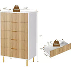 Cassettiera a 5 cassetti Zstar per camera da letto, con maniglie in metallo dorato