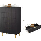 Cassettiera a 5 cassetti Zstar per camera da letto, con maniglie in metallo dorato