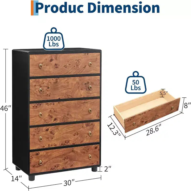 GustoWave Cassettiera Moderna, Cassettiera con Ampio Contenitore per Camera da Letto, Soggiorno, Ingresso, Quercia Naturale