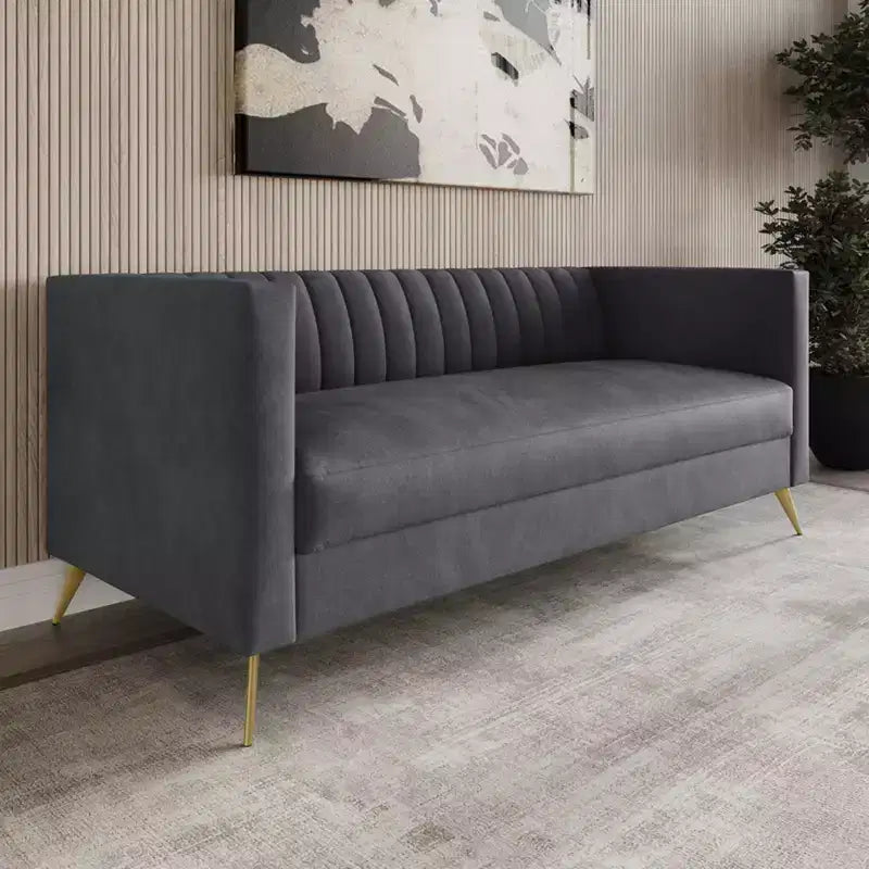 Divano Home Design Weiss Velvet con braccioli squadrati