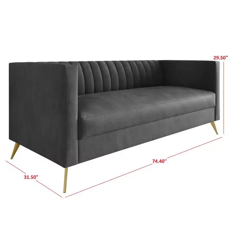 Divano Home Design Weiss Velvet con braccioli squadrati