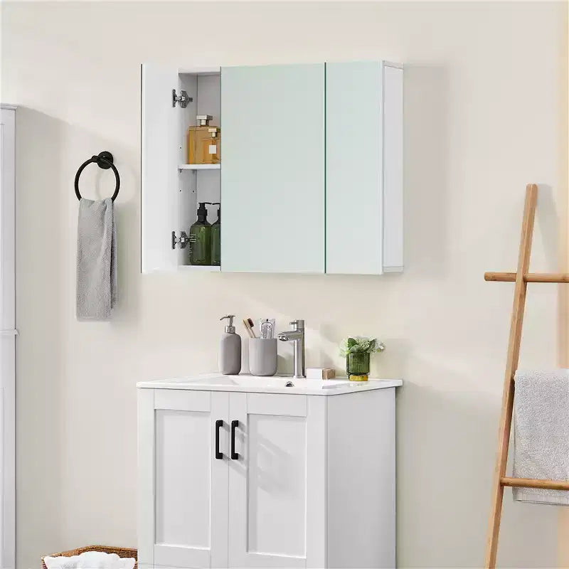 Pensile da bagno Yaheetech senza cornice con tre ante a specchio e ripiano regolabile per soggiorno, lavanderia, ingresso/ripostiglio