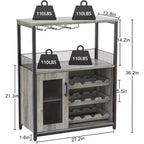 Meuble de Bar à Café et à Vins avec Rangement et Étagère Amovible, Buffet de Ferme et Meuble de Rangement avec Porte-Verres et Porte Grillagée