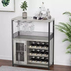 Meuble de Bar à Café et à Vins avec Rangement et Étagère Amovible, Buffet de Ferme et Meuble de Rangement avec Porte-Verres et Porte Grillagée