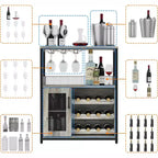 Meuble de Bar à Café et à Vins avec Rangement et Étagère Amovible, Buffet de Ferme et Meuble de Rangement avec Porte-Verres et Porte Grillagée