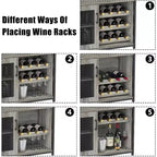 Meuble de Bar à Café et à Vins avec Rangement et Étagère Amovible, Buffet de Ferme et Meuble de Rangement avec Porte-Verres et Porte Grillagée