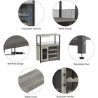 Meuble de Bar à Café et à Vins avec Rangement et Étagère Amovible, Buffet de Ferme et Meuble de Rangement avec Porte-Verres et Porte Grillagée