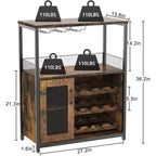 Meuble de Bar à Café et à Vins avec Rangement et Étagère Amovible, Buffet de Ferme et Meuble de Rangement avec Porte-Verres et Porte Grillagée