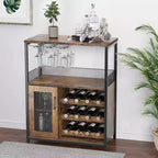 Meuble de Bar à Café et à Vins avec Rangement et Étagère Amovible, Buffet de Ferme et Meuble de Rangement avec Porte-Verres et Porte Grillagée