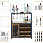 Meuble de Bar à Café et à Vins avec Rangement et Étagère Amovible, Buffet de Ferme et Meuble de Rangement avec Porte-Verres et Porte Grillagée