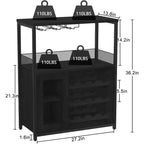 Meuble de Bar à Café et à Vins avec Rangement et Étagère Amovible, Buffet de Ferme et Meuble de Rangement avec Porte-Verres et Porte Grillagée