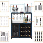 Meuble de Bar à Café et à Vins avec Rangement et Étagère Amovible, Buffet de Ferme et Meuble de Rangement avec Porte-Verres et Porte Grillagée