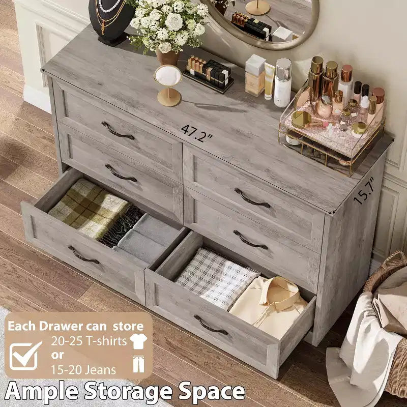 Cassettiera con maniglie in metallo, comò a 6 cassetti, organizer moderno, design anti-ribaltamento
