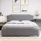 Velvet Upholstered Platform Bed with Riveted Headboard and Sturdy Woodslat Support. No Box Spring Required, Easy to Assemble