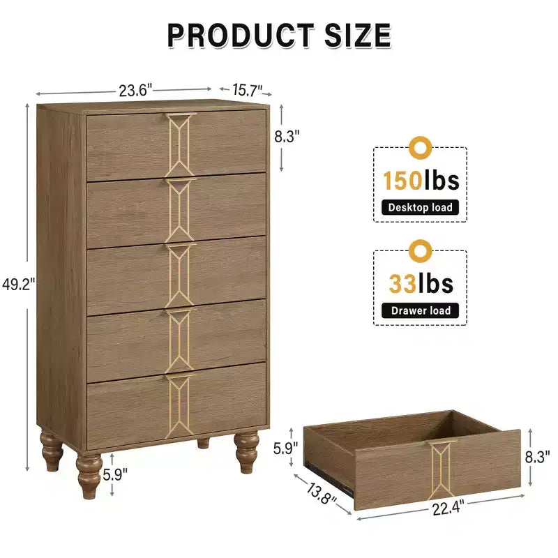 Mobiletto in legno con motivo vintage, cassettiera con cassetti profondi per camera da letto, soggiorno