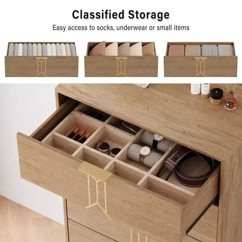 Mobiletto in legno con motivo vintage, cassettiera con cassetti profondi per camera da letto, soggiorno