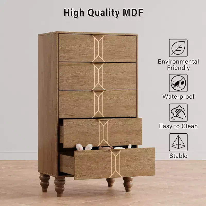 Mobiletto in legno con motivo vintage, cassettiera con cassetti profondi per camera da letto, soggiorno