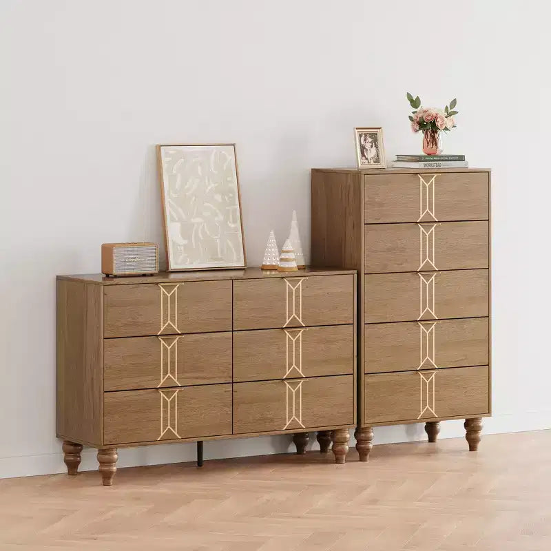 Mobiletto in legno con motivo vintage, cassettiera con cassetti profondi per camera da letto, soggiorno